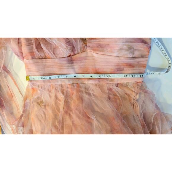 Dessy Collection Floral Scarf Tie One-Shoulder Rose Long Tulle Dress Size 8 - Picture 8 of 11